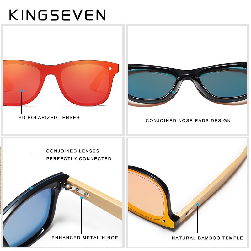 KINGSEVEN 2018 Bamboo Polarized Sunglasses Men Wooden Sun glasses Women Brand Original Wood Glasses Oculos de 1