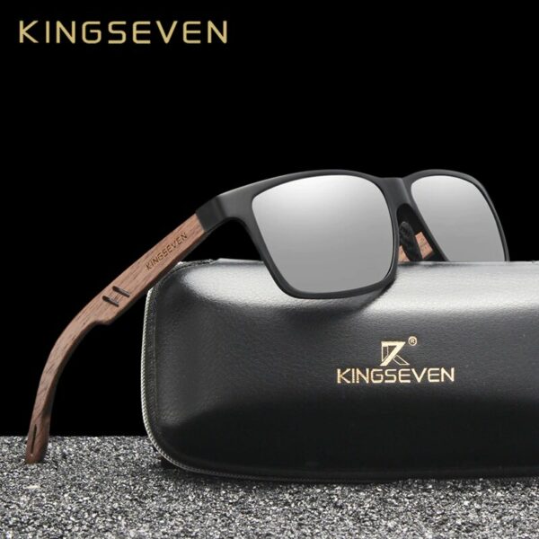KINGSEVEN Brand New Design Aluminum Walnut Wooden Handmade Sunglasses Men Polarized Eyewear Accessories Sun Glasses For 1