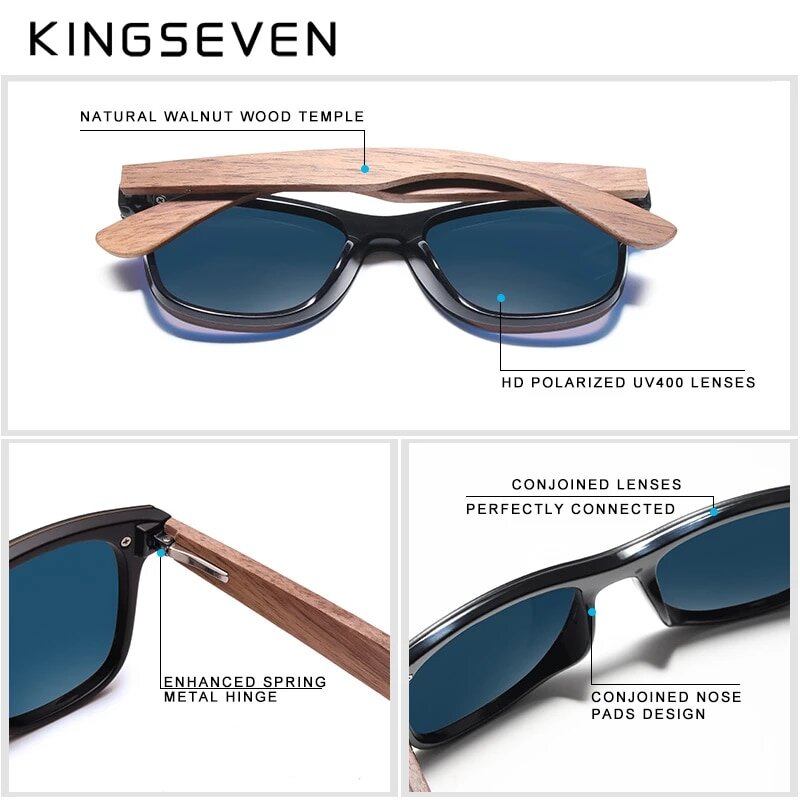 KINGSEVEN Men Fashion Sunglasses Polarized Walnut Wood W5504 – US Only 6